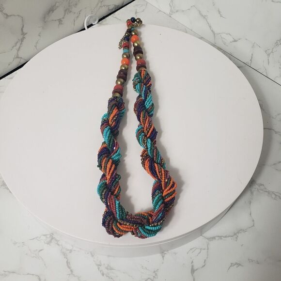 TWISTED SEED BEAD Necklace and Earrings Set Vibrant Colors - Picture 6 of 9